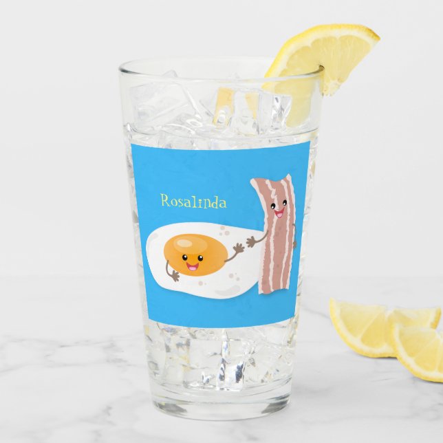 Cute kawaii egg and bacon cartoon illustration glass (Back Ice)