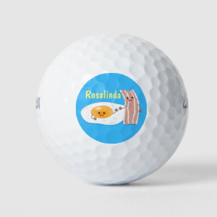 Cute kawaii egg and bacon cartoon illustration golf balls