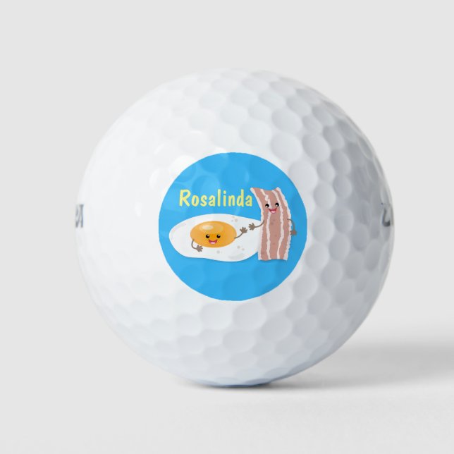 Cute kawaii egg and bacon cartoon illustration golf balls (Front)