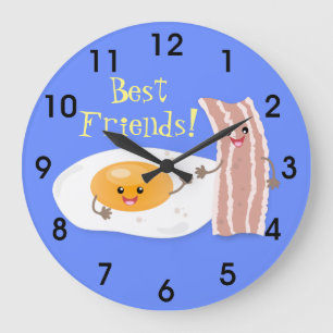 Cute kawaii egg and bacon cartoon illustration large clock