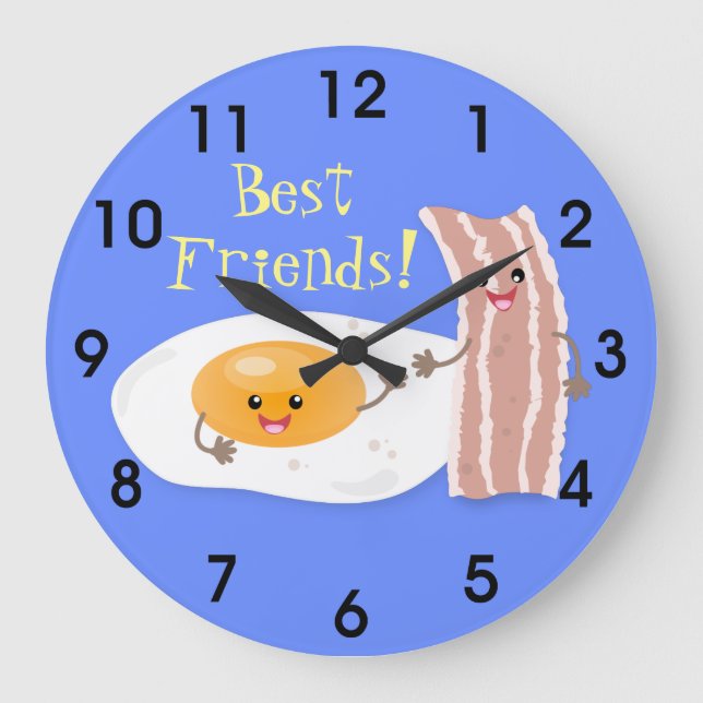 Cute kawaii egg and bacon cartoon illustration large clock (Front)
