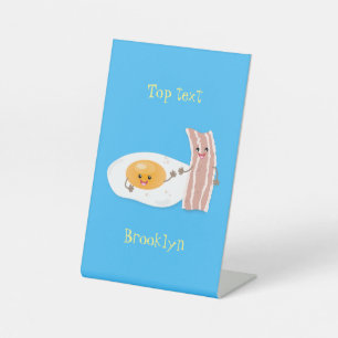 Cute kawaii egg and bacon cartoon illustration pedestal sign