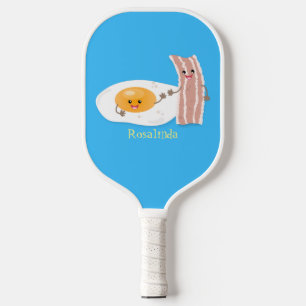 Cute kawaii egg and bacon cartoon illustration pickleball paddle