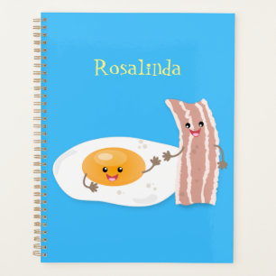 Cute kawaii egg and bacon cartoon illustration planner