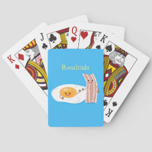 Cute kawaii egg and bacon cartoon illustration playing cards
