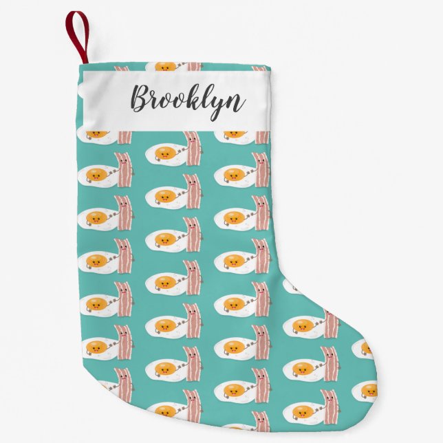 Cute kawaii egg and bacon cartoon illustration  small christmas stocking (Front)