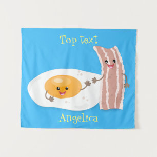 Cute kawaii egg and bacon cartoon illustration  tapestry