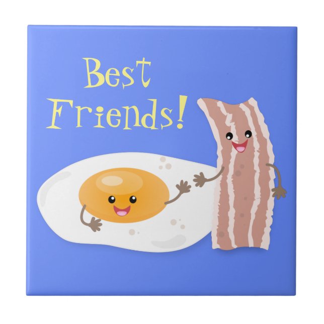 Cute kawaii egg and bacon cartoon illustration tile (Front)