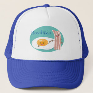 Cute kawaii egg and bacon cartoon illustration trucker hat