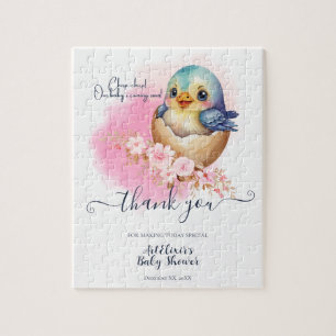 Cute Kawaii Egg Bird Elegant Floral Baby Shower Jigsaw Puzzle