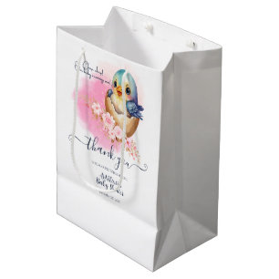 Cute Kawaii Egg Bird Elegant Floral Baby Shower Medium Gift Bag