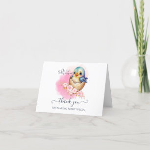 Cute Kawaii Egg Bird Elegant Floral Baby Shower Thank You Card