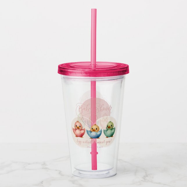 Cute Kawaii Egg Birds Pastel Coloured Baby Shower Acrylic Tumbler (Front)