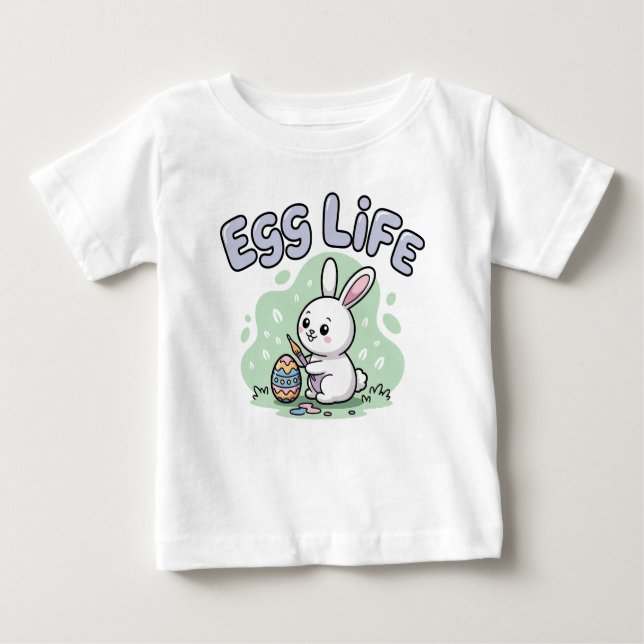 Cute Kawaii Egg Life Bunny Illustration Baby T-Shirt (Front)