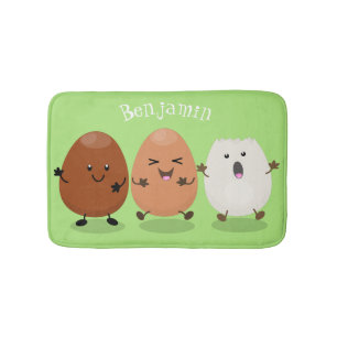 Cute kawaii eggs funny cartoon illustration bath mat