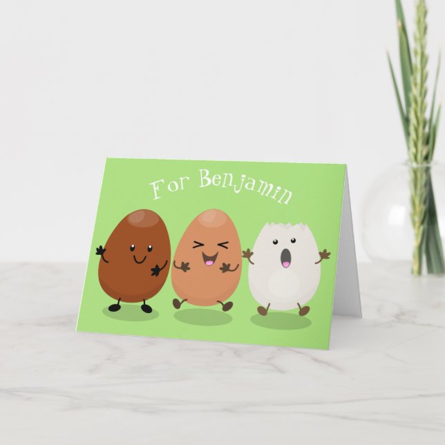 Cute kawaii eggs funny cartoon illustration card (Front)