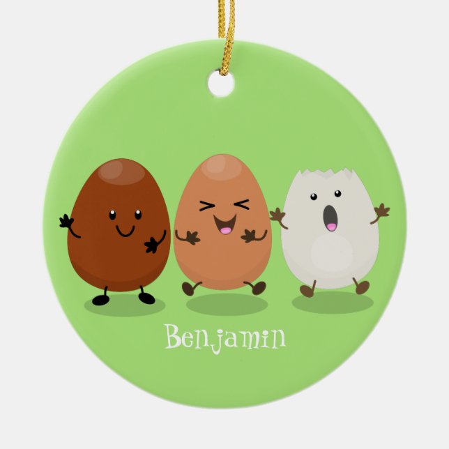 Cute kawaii eggs funny cartoon illustration ceramic tree decoration (Front)