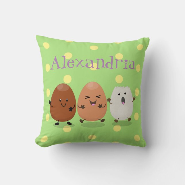 Cute kawaii eggs funny cartoon illustration cushion (Front)