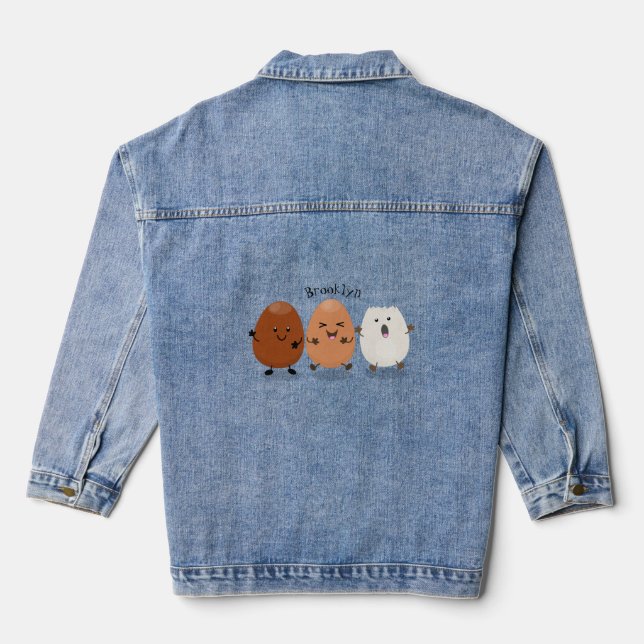 Cute kawaii eggs funny cartoon illustration denim jacket (Back)