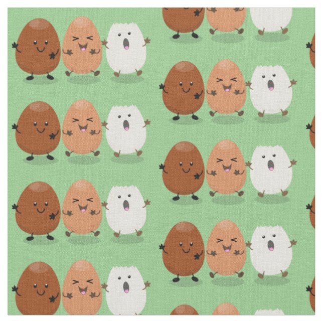 Cute kawaii eggs funny cartoon illustration fabric (Close Up)