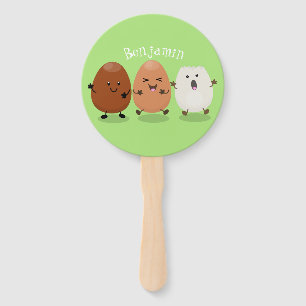 Cute kawaii eggs funny cartoon illustration hand fan