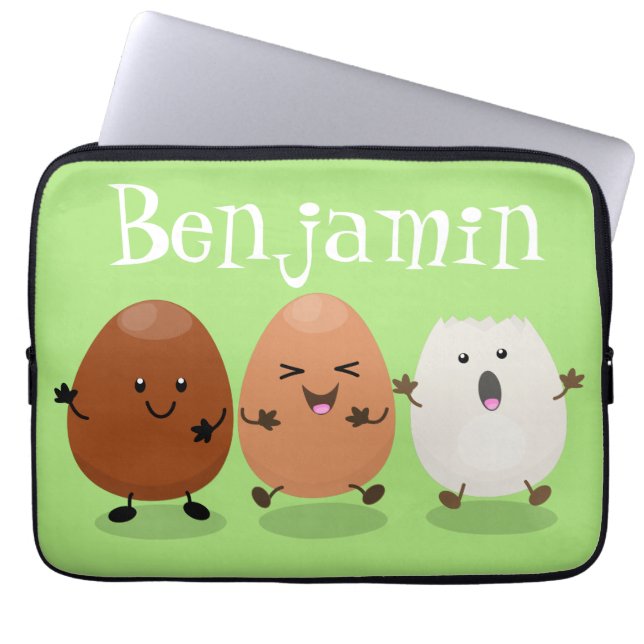 Cute kawaii eggs funny cartoon illustration laptop sleeve (Front)