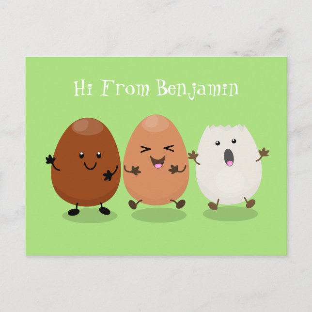 Cute kawaii eggs funny cartoon illustration postcard (Front)