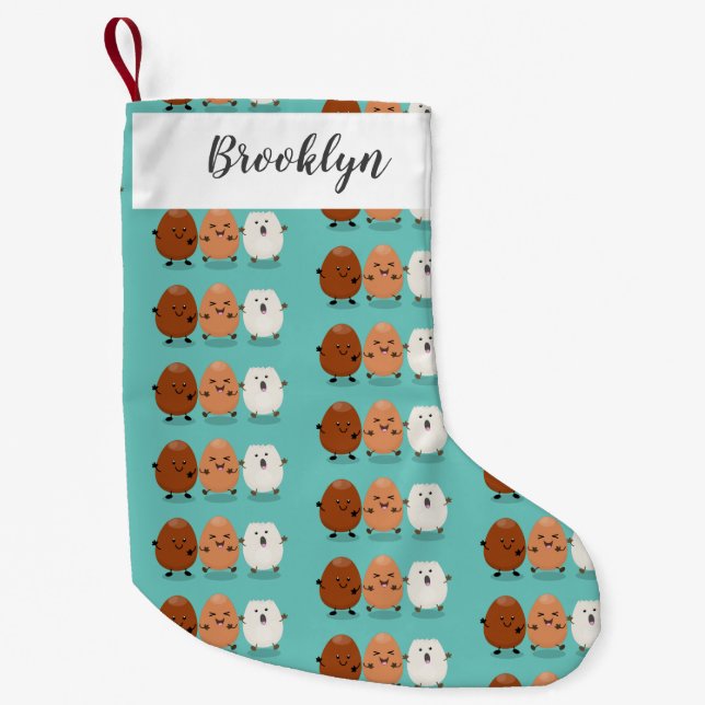 Cute kawaii eggs funny cartoon illustration small christmas stocking (Front)