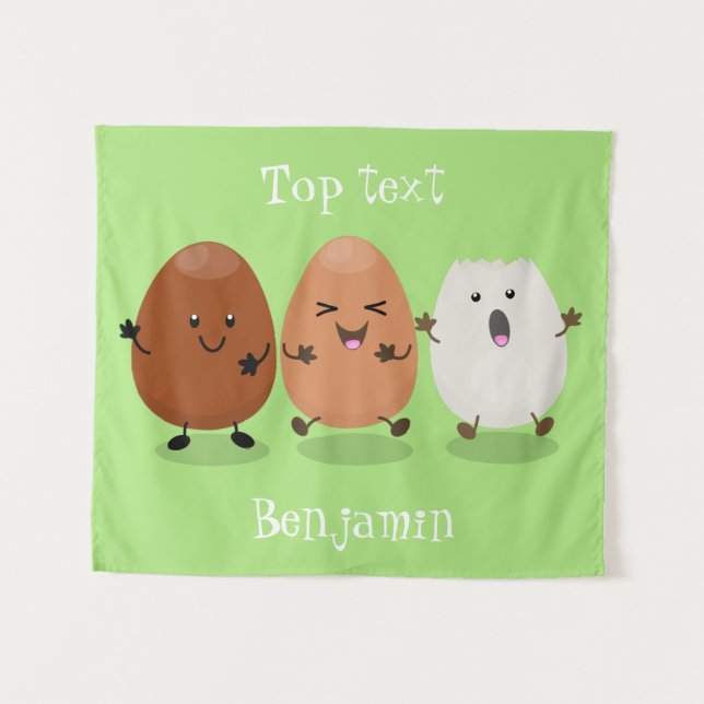 Cute kawaii eggs funny cartoon illustration tapestry (Front (Horizontal))