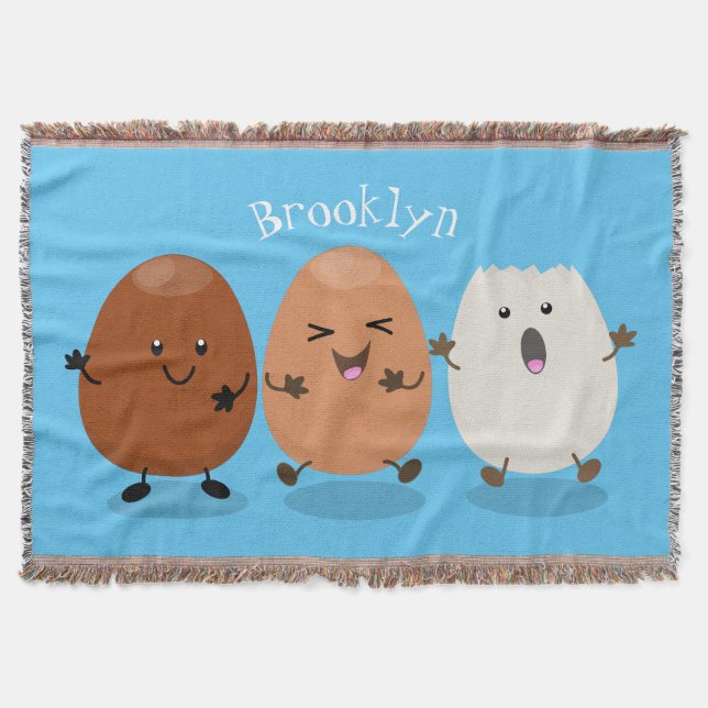Cute kawaii eggs funny cartoon illustration throw blanket (Front)
