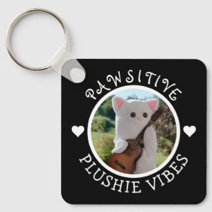 Cute Kawaii Elegant Pawsitive Plushie Vibes Photo Key Ring