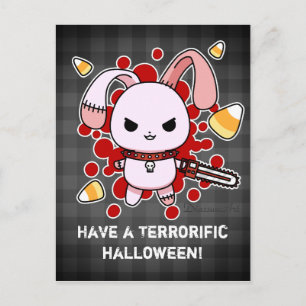 Cute Kawaii evil bunny with chainsaw Postcard