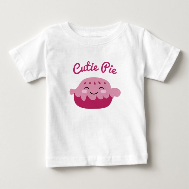 Cute Kawaii face Apple Pie drawing girl's Baby T-Shirt (Front)