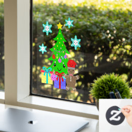 Cute Kawaii Face Christmas Tree Scene 8x11 or up