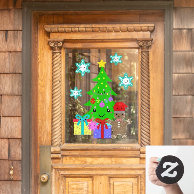 Cute Kawaii Face Christmas Tree Scene Entry 18x24 (Home Door)