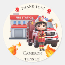 Cute Kawaii Firefighter Girl and Fire Truck