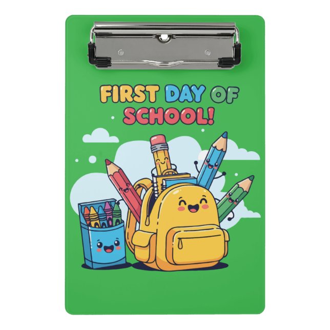 Cute Kawaii First Day of School! Cartoon Backpack  Mini Clipboard (Front)