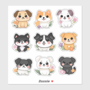 Cute Kawaii Floral Dog Sticker Set