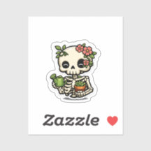 Cute Kawaii Floral Skeleton Gardener Sticker