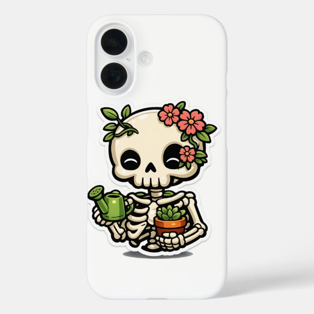 Cute Kawaii Floral Skeleton Gardener Sticker Case-Mate iPhone Case (Back)