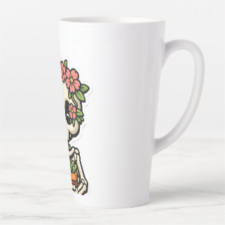 Cute Kawaii Floral Skeleton Gardener Sticker Latte Mug
