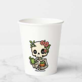 Cute Kawaii Floral Skeleton Gardener Sticker Paper Cups