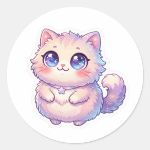 Cute Kawaii Fluffy Kitten Cat Star Pastel Chibi St Classic Round Sticker