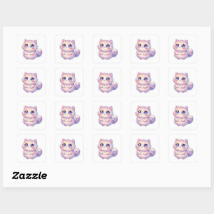 Cute Kawaii Fluffy Kitten Cat Star Pastel Chibi St Square Sticker