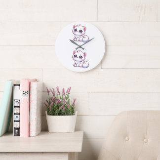 Cute Kawaii Fluffy Kitten Wall Clock