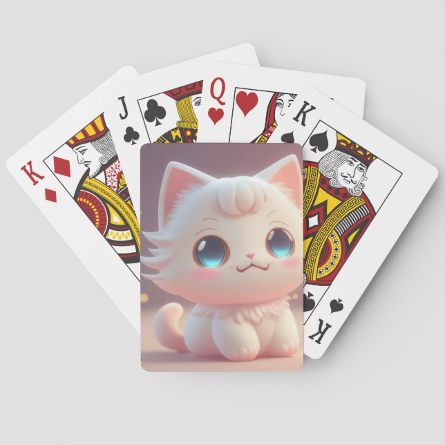 Cute Kawaii Fluffy White Cat Playing Cards (Back)