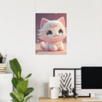 Cute Kawaii Fluffy White Cat
