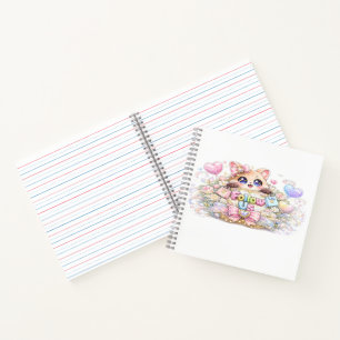 Cute Kawaii Follow Us Cat Pastel Pink Social Media Notebook