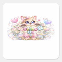 Cute Kawaii Follow Us Cat Pastel Pink Social Media