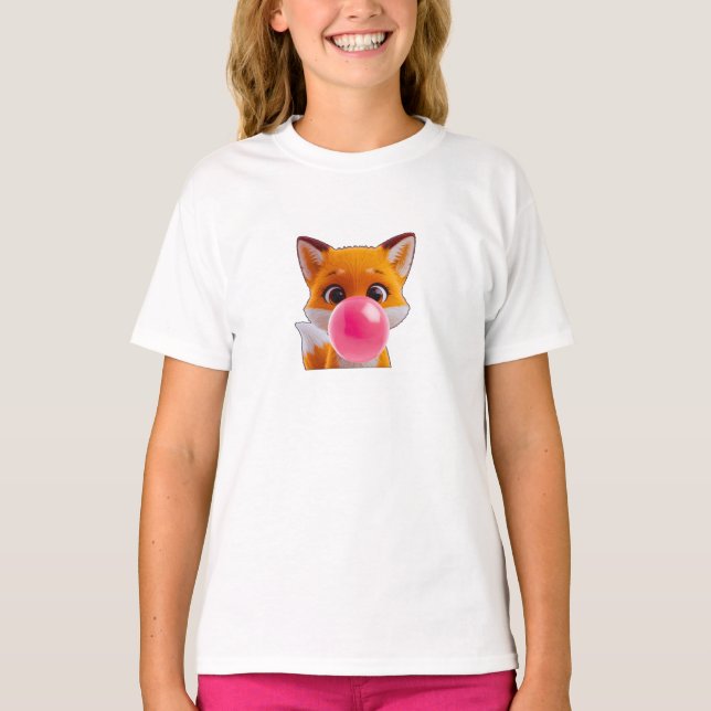 Cute Kawaii Fox Bubble Gum Design for girl T-Shirt (Front)